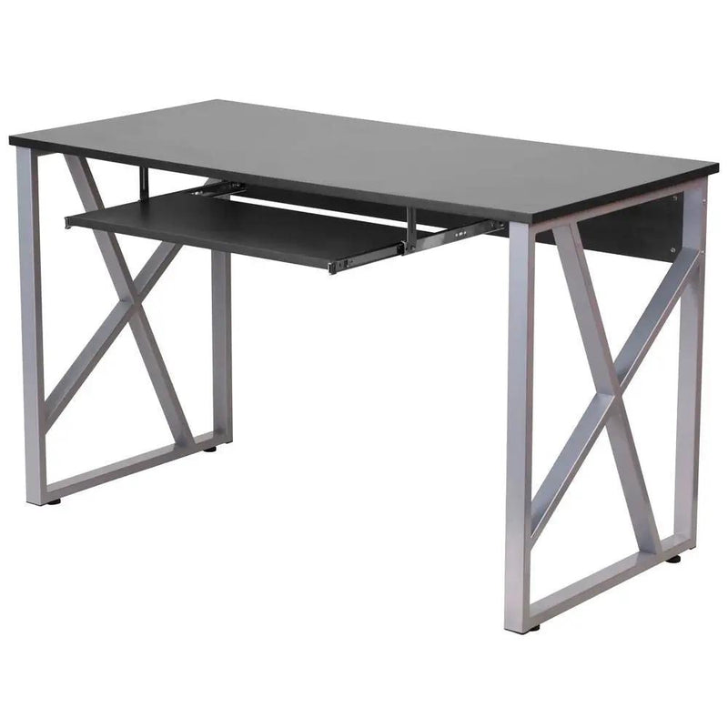 Contemporary Black Laminate Office Computer Desk with Keyboard Tray by HomePacific