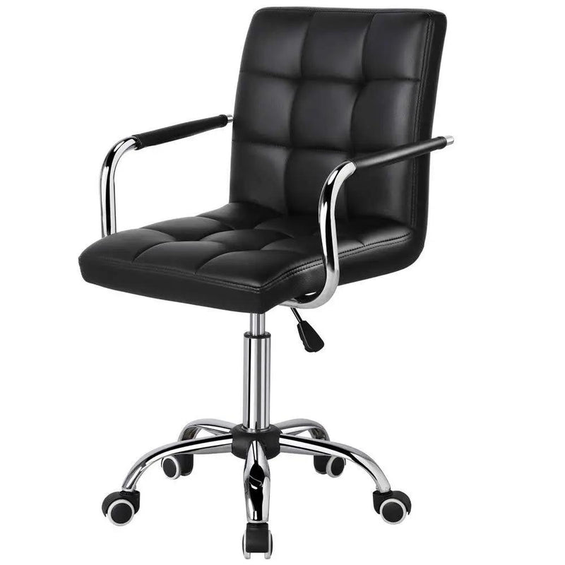 Modern Mid-Back Black Faux Leather Office Chair with Removable Arms by HomePacific