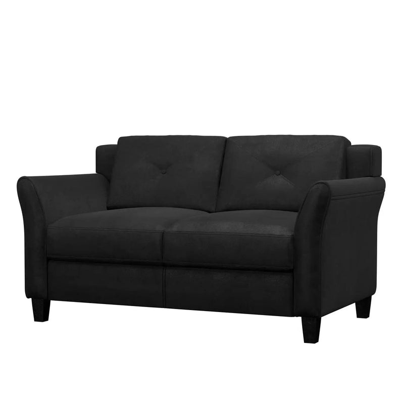 Modern Upholstered Loveseat Sofa in Black Microfiber with Button Tufted Cushions by HomePacific