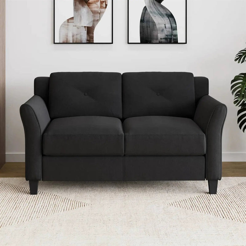 Modern Upholstered Loveseat Sofa in Black Microfiber with Button Tufted Cushions by HomePacific