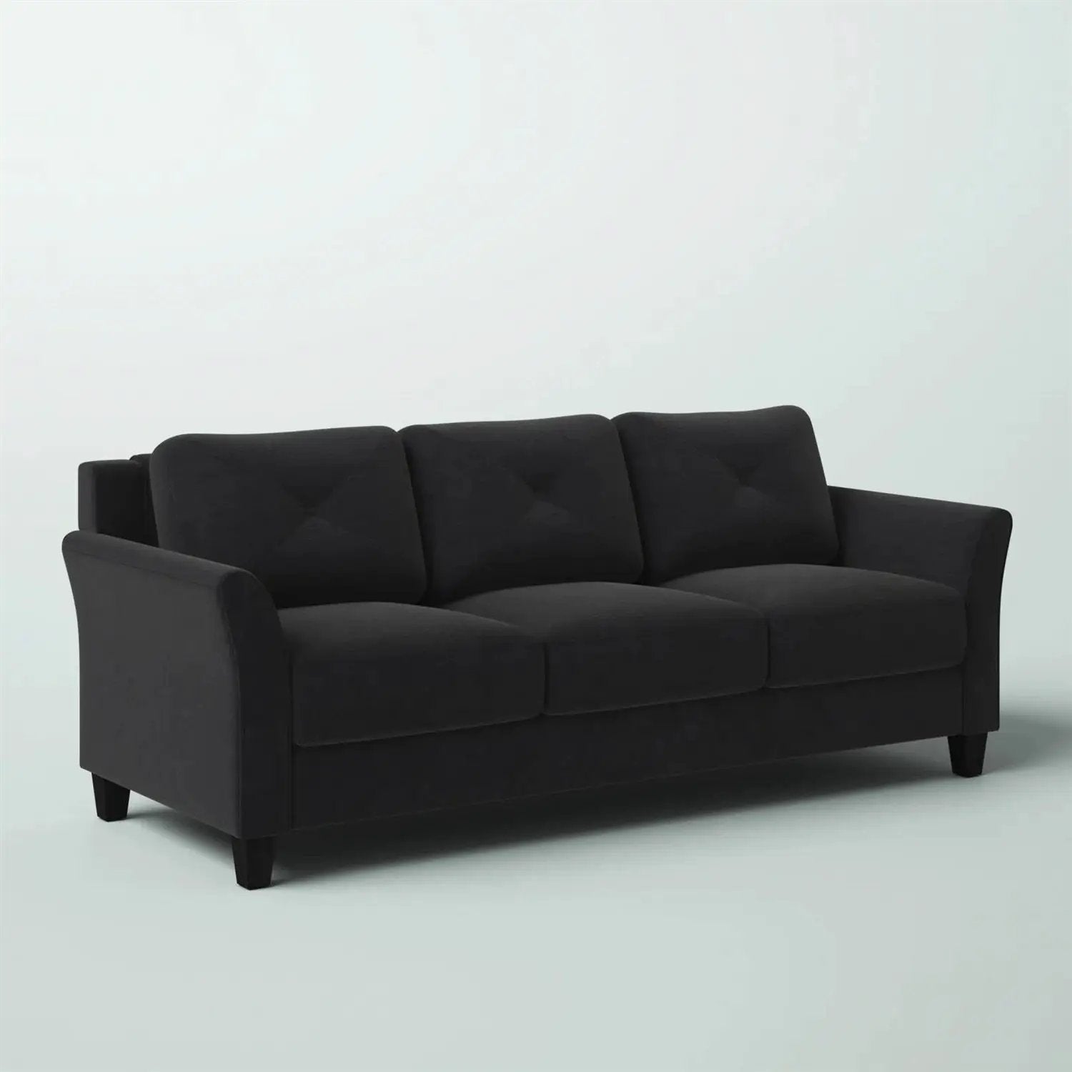 Modern 3-Seater Black Microfiber Upholstered Sofa by HomePacific