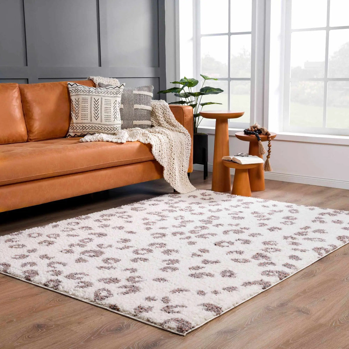 Zhen Pink Spots Leopard Rug - Clearance, installed in a room 2