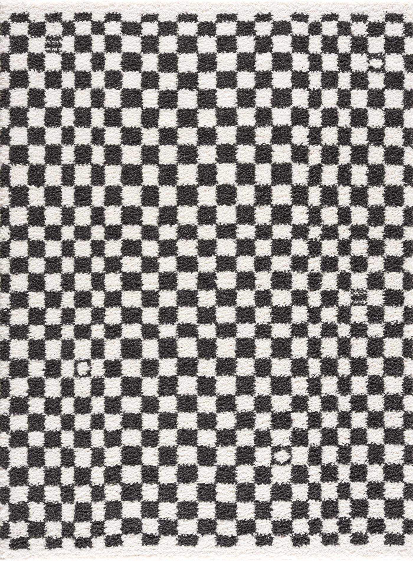 Kieu Black & White Checkered Shag Rug by Boutique Rugs
