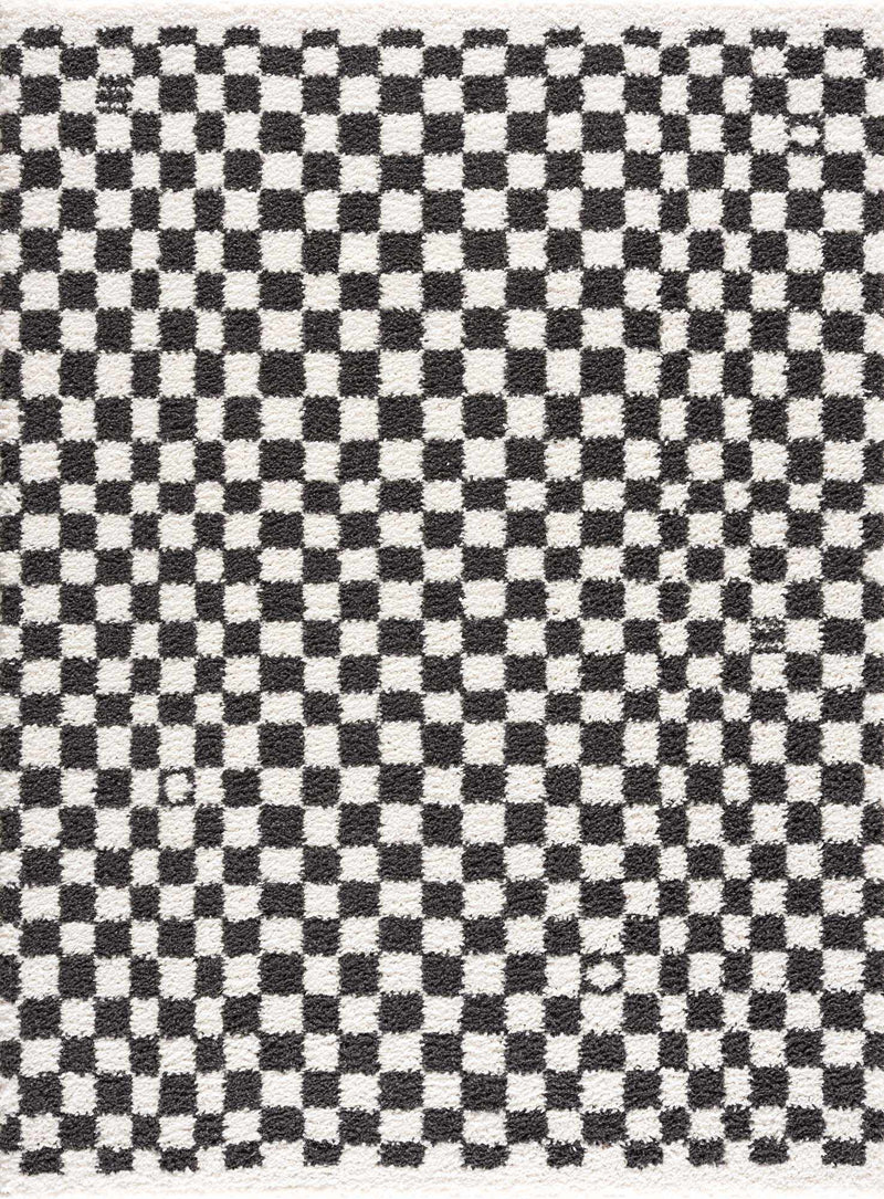 Kieu Black & White Checkered Shag Rug by Boutique Rugs