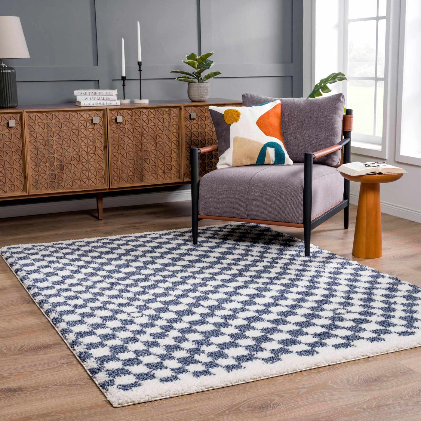 Kieu Blue & White Checkered Area Rug by Boutique Rugs