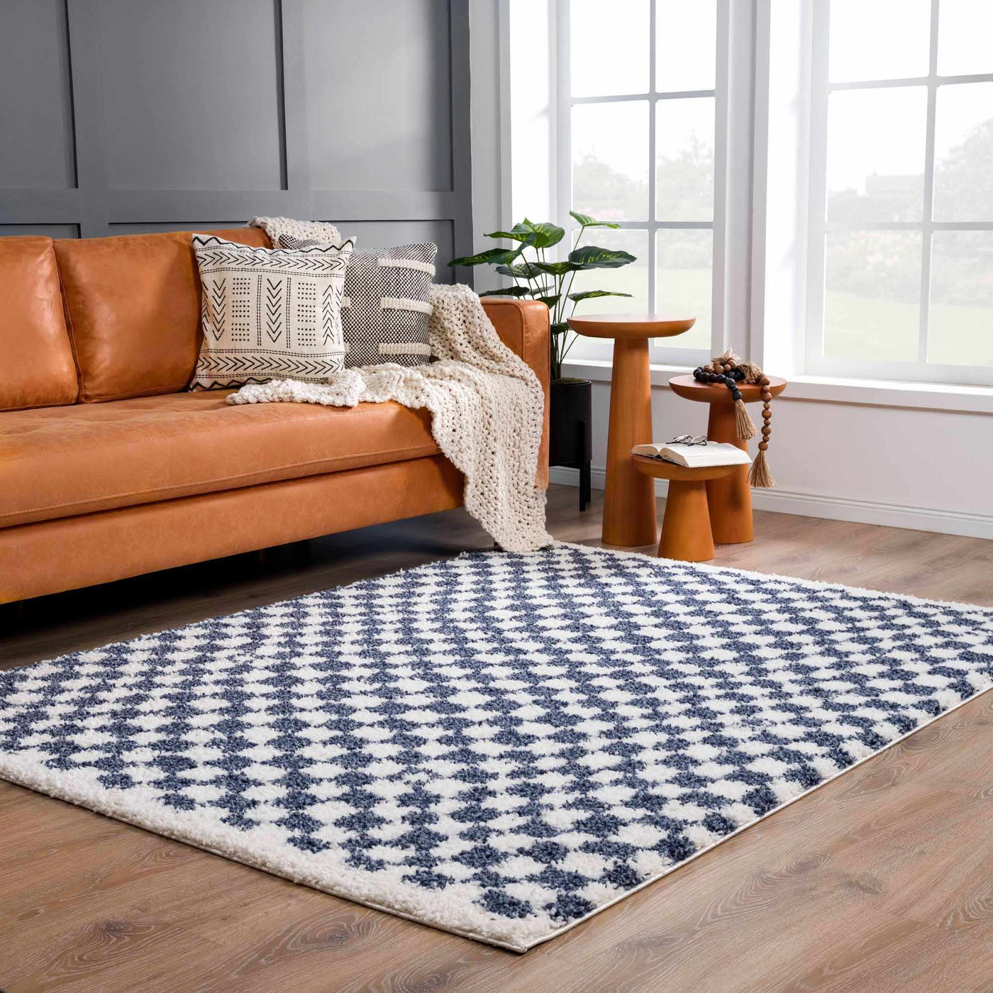 Kieu Blue & White Checkered Area Rug by Boutique Rugs
