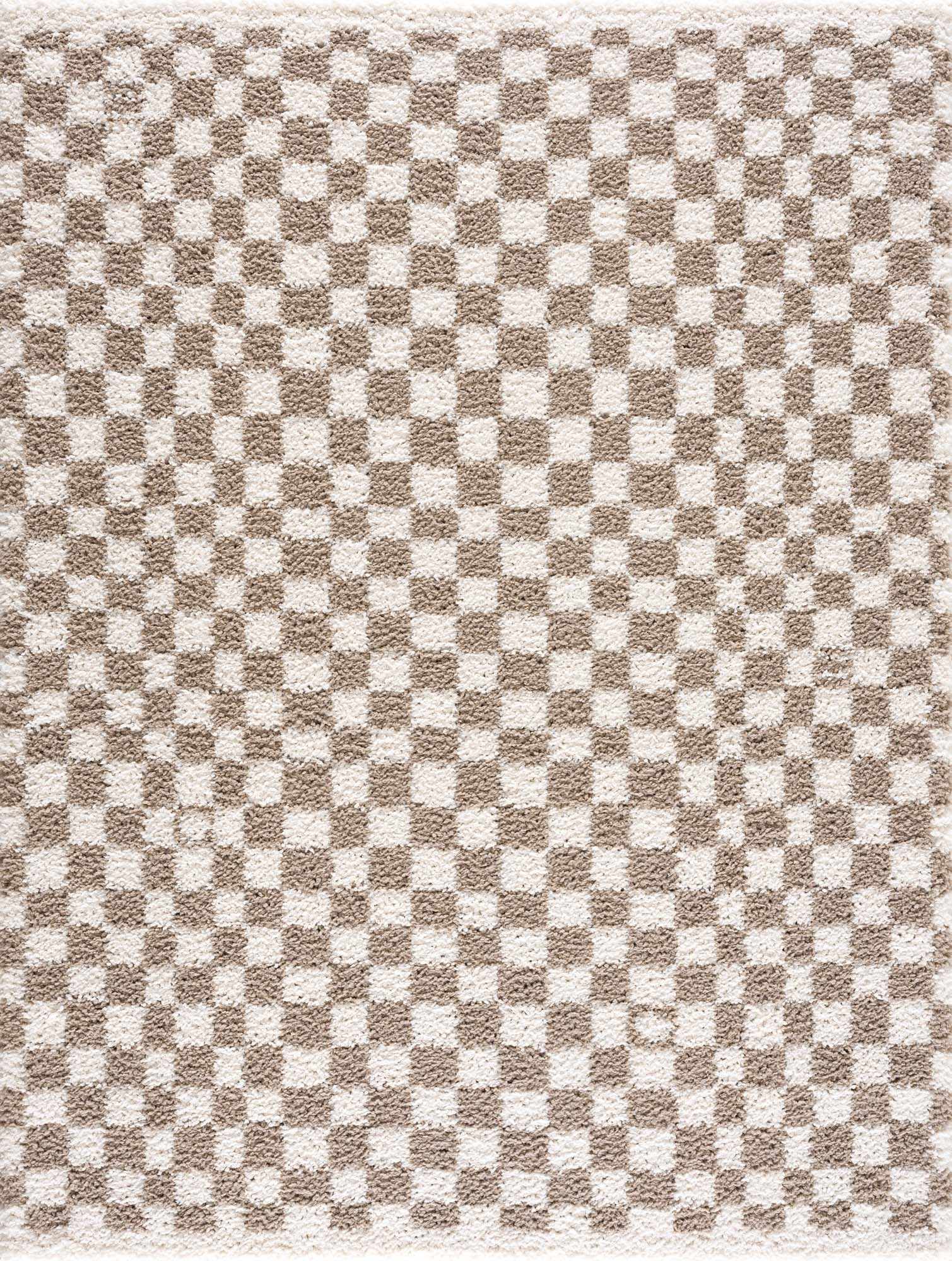 Kieu Taupe Checkered Shag Rug by Boutique Rugs