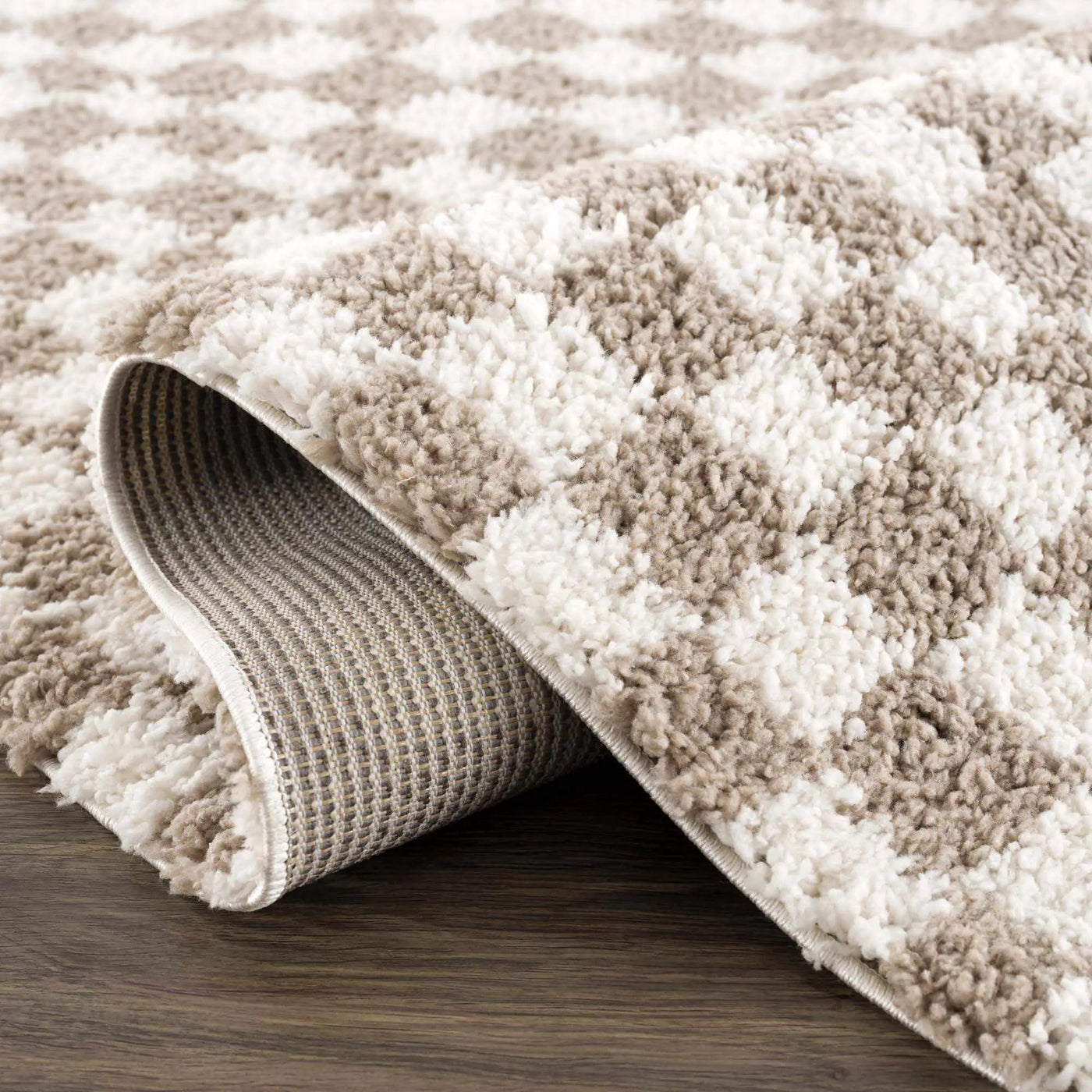 Kieu Taupe Checkered Shag Rug by Boutique Rugs