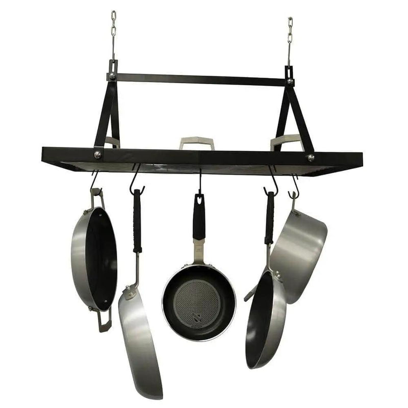 Black Metal Rectangular Pot Rack with 12 Hanging Hooks - Holds up to 40 lbs. by HomePacific