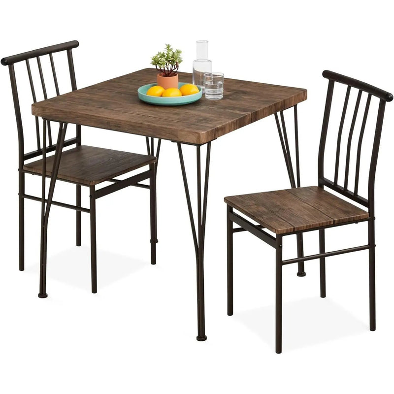 3-Piece Black Metal Frame Dining Set with Dark Brown Wood Top Table and 2 Chairs by HomePacific