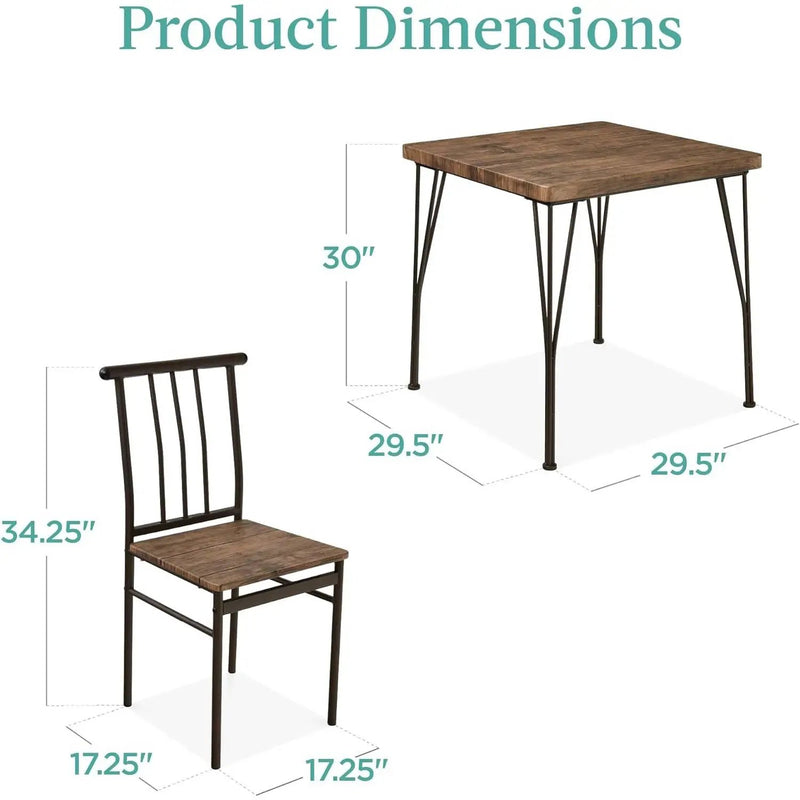 3-Piece Black Metal Frame Dining Set with Dark Brown Wood Top Table and 2 Chairs by HomePacific