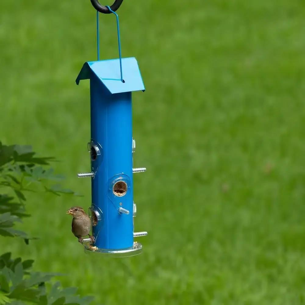 Outdoor Patio Garden 6-Perch Metal Tube Bird Feeder in Blue by HomePacific