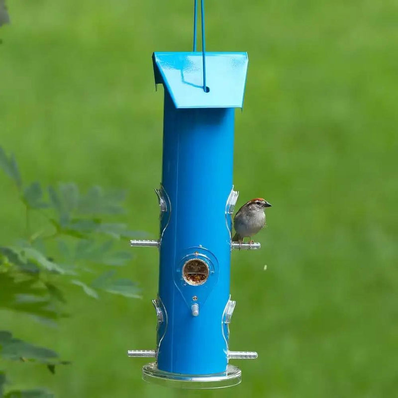 Outdoor Patio Garden 6-Perch Metal Tube Bird Feeder in Blue by HomePacific