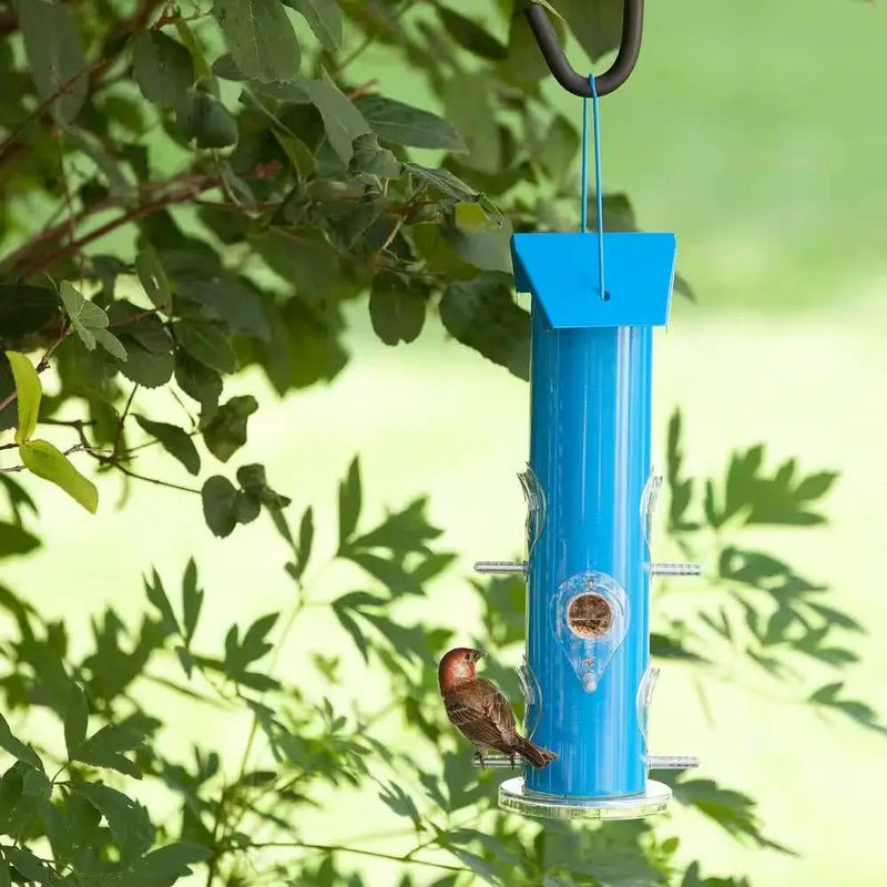 Outdoor Patio Garden 6-Perch Metal Tube Bird Feeder in Blue by HomePacific