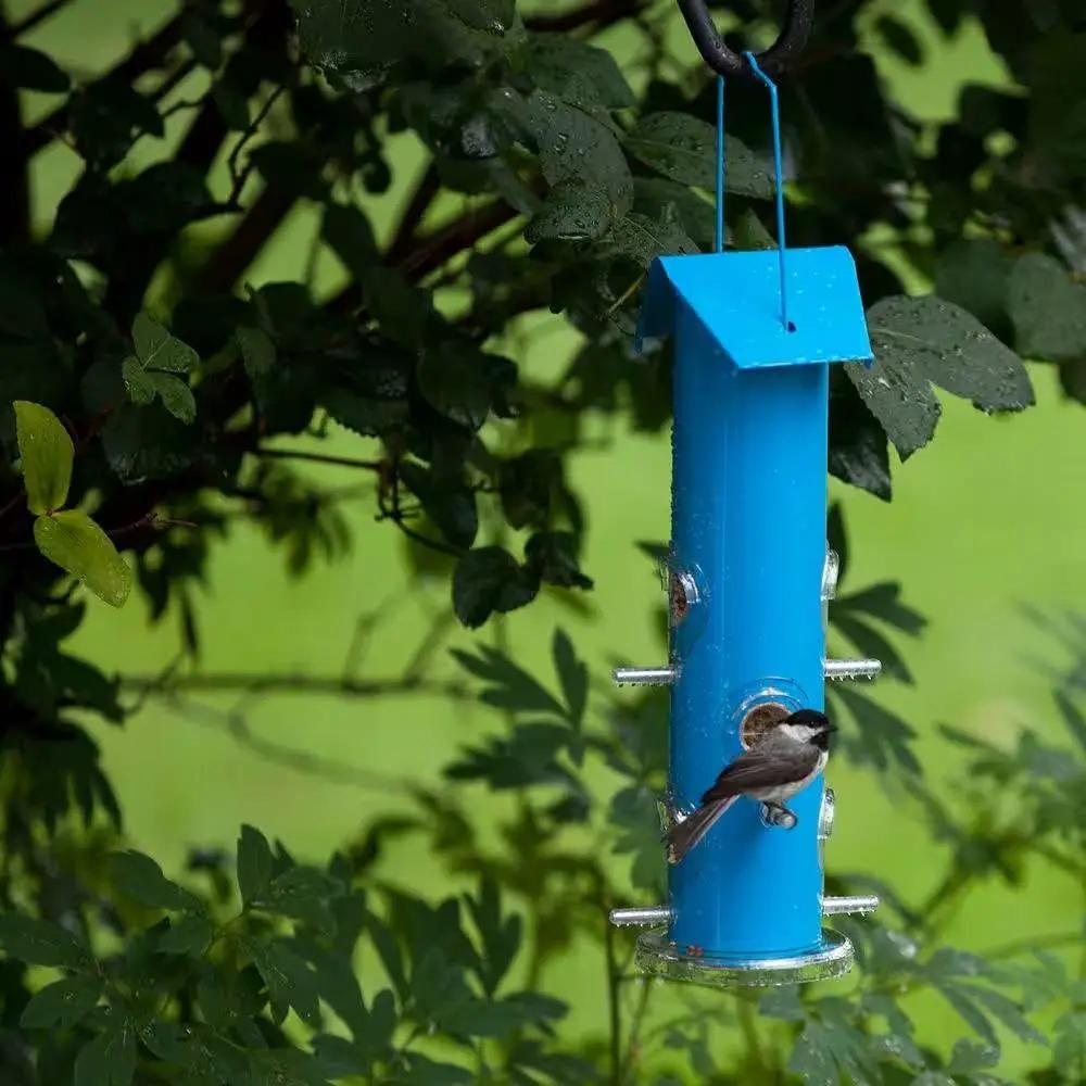 Outdoor Patio Garden 6-Perch Metal Tube Bird Feeder in Blue by HomePacific