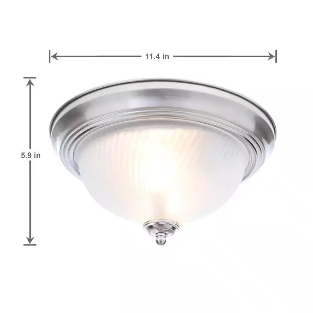 Round 11-inch Brushed Nickel Flush Mount Ceiling Light with Frosted Glass Shade by HomePacific