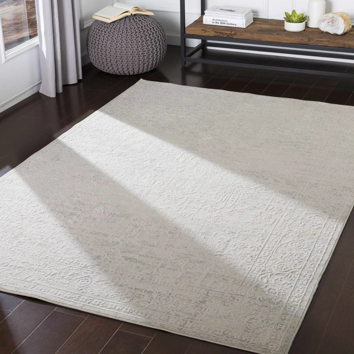 Bolsover Faux Silk Rug, installed in a room