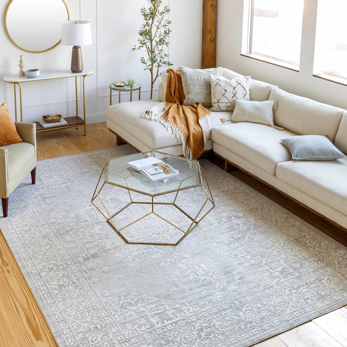 Bolsover Faux Silk Rug, installed in a room 2
