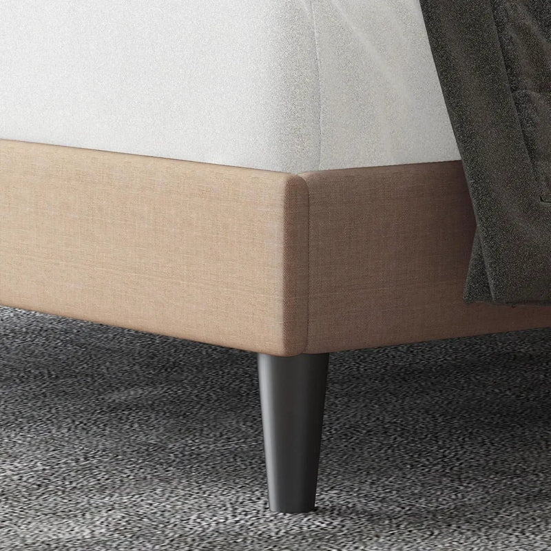 Queen size Beige Linen Platform Bed Frame with Button Tufted Headboard by HomePacific