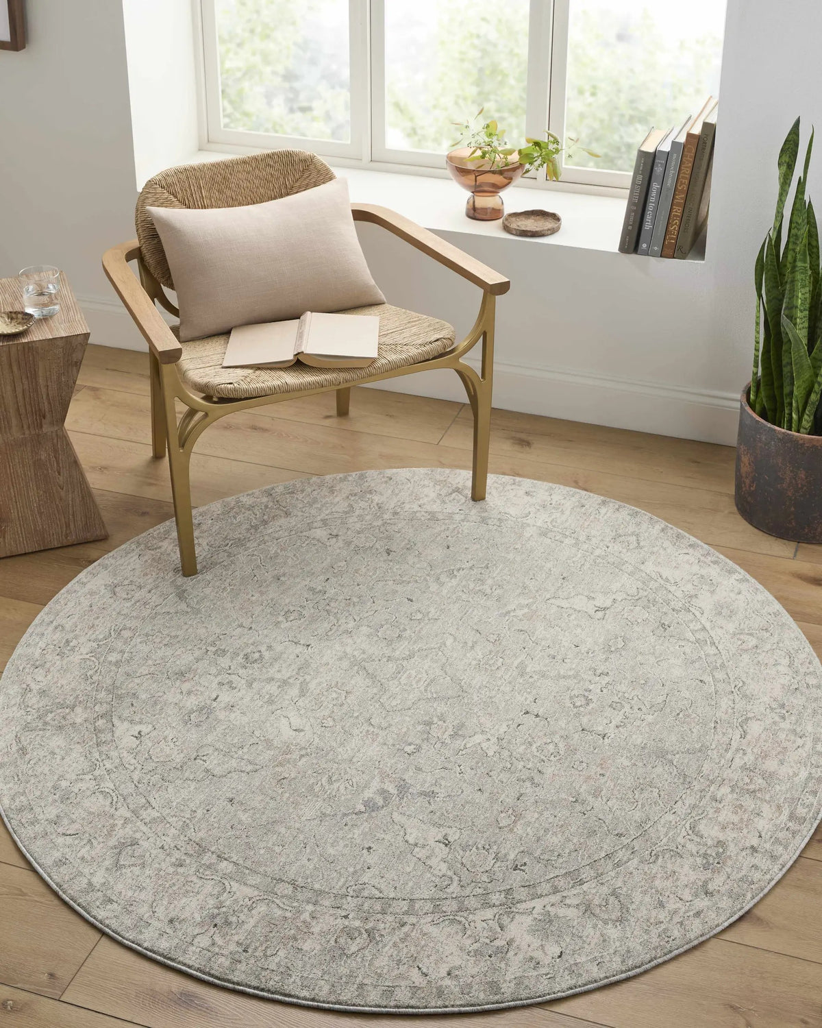 Brynja Slate Blue Area Rug, installed in a room