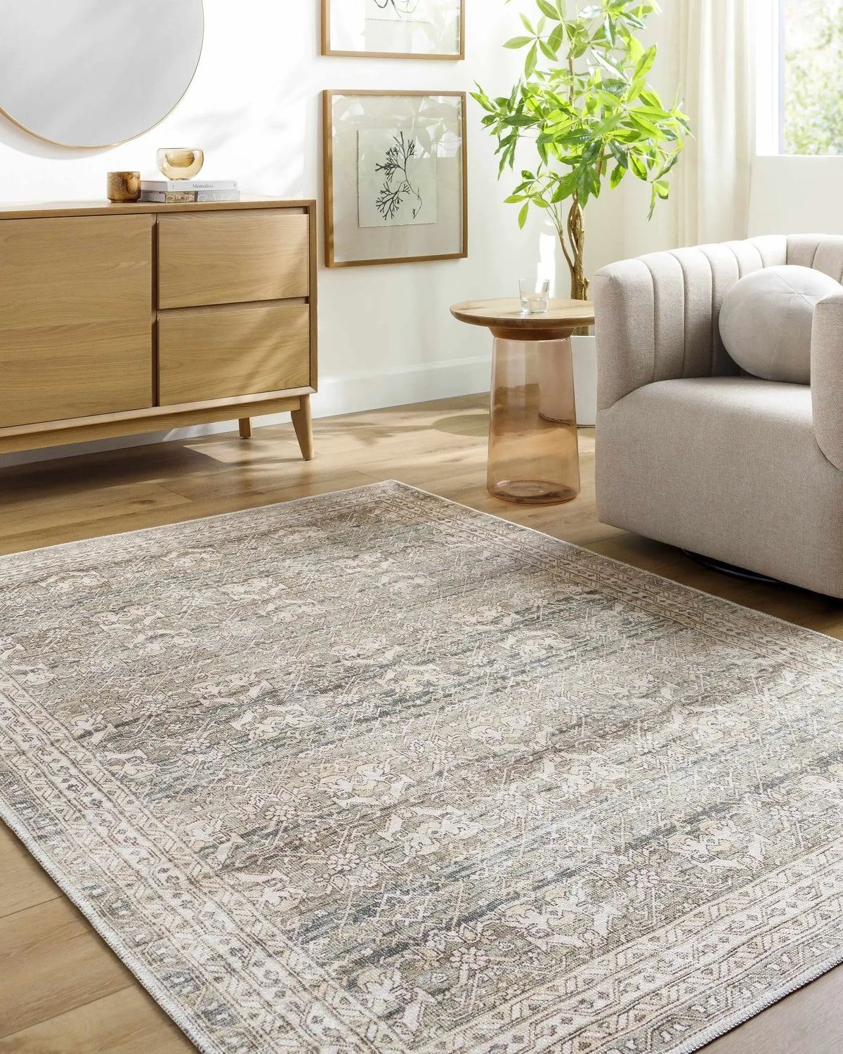 Billie Vintage Flat Pile Washable Rug, installed in a room 2