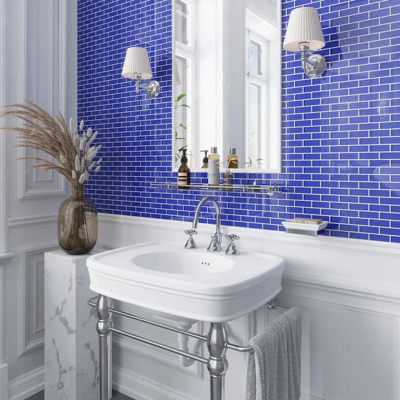Cobalt Blue 12x12 Glossy Brick Glass Mosaic Tile (5 pack, 4.92 sq ft/case) by Apollo Tile