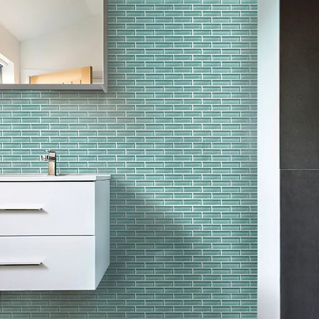 Sky Blue 12x12 Glossy Brick Glass Mosaic Tile (5 pack, 4.92 sq ft/case) by Apollo Tile