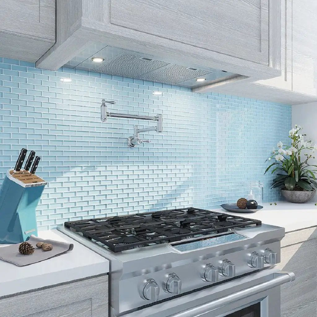 Sky Blue 12x12 Glossy Brick Glass Mosaic Tile (5 pack, 4.92 sq ft/case) by Apollo Tile
