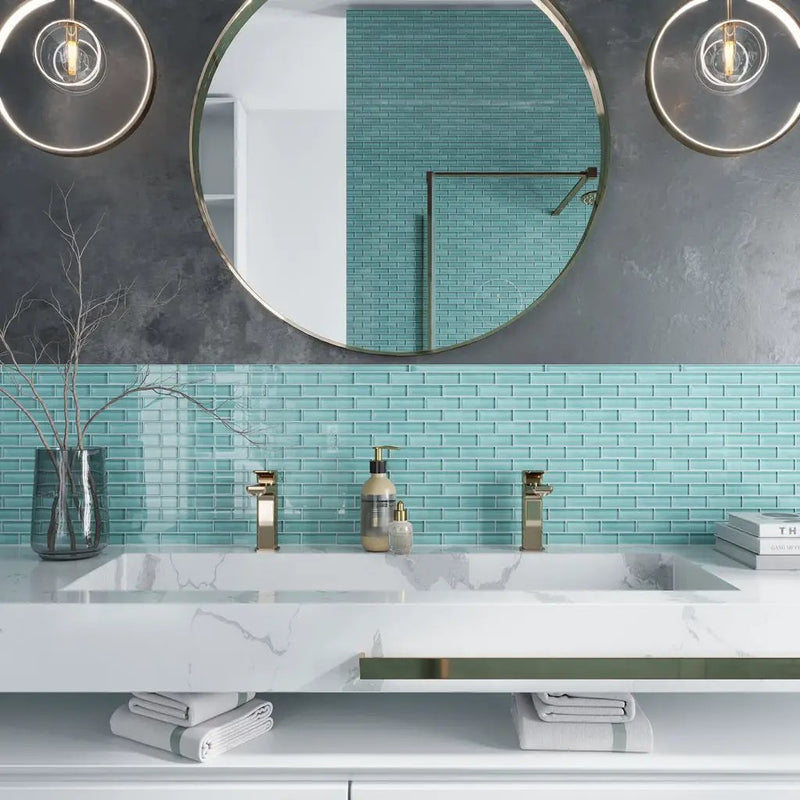 Sky Blue 0.5x12 Glossy Glass Pencil Tile Trim (10 pack, 0.5 sq ft/case) by Apollo Tile