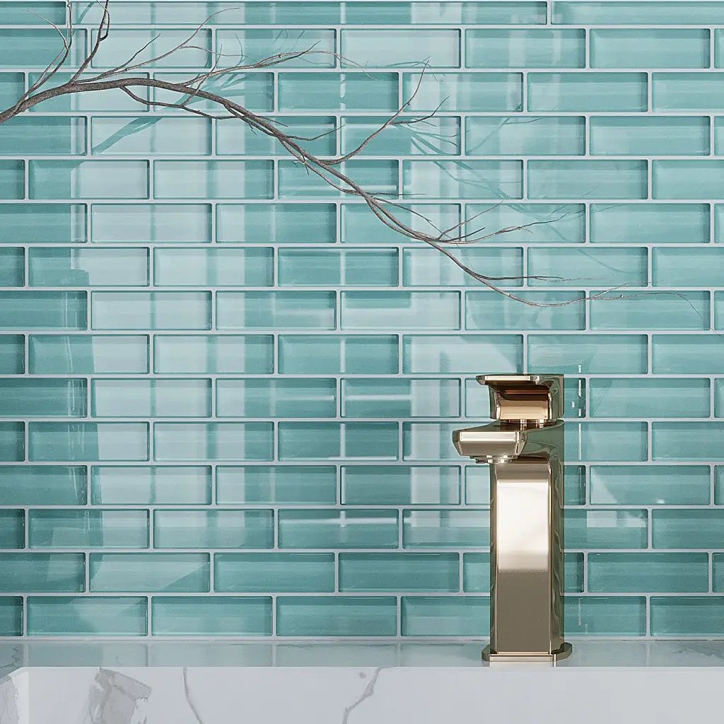Sky Blue 12x12 Glossy Brick Glass Mosaic Tile (5 pack, 4.92 sq ft/case) by Apollo Tile