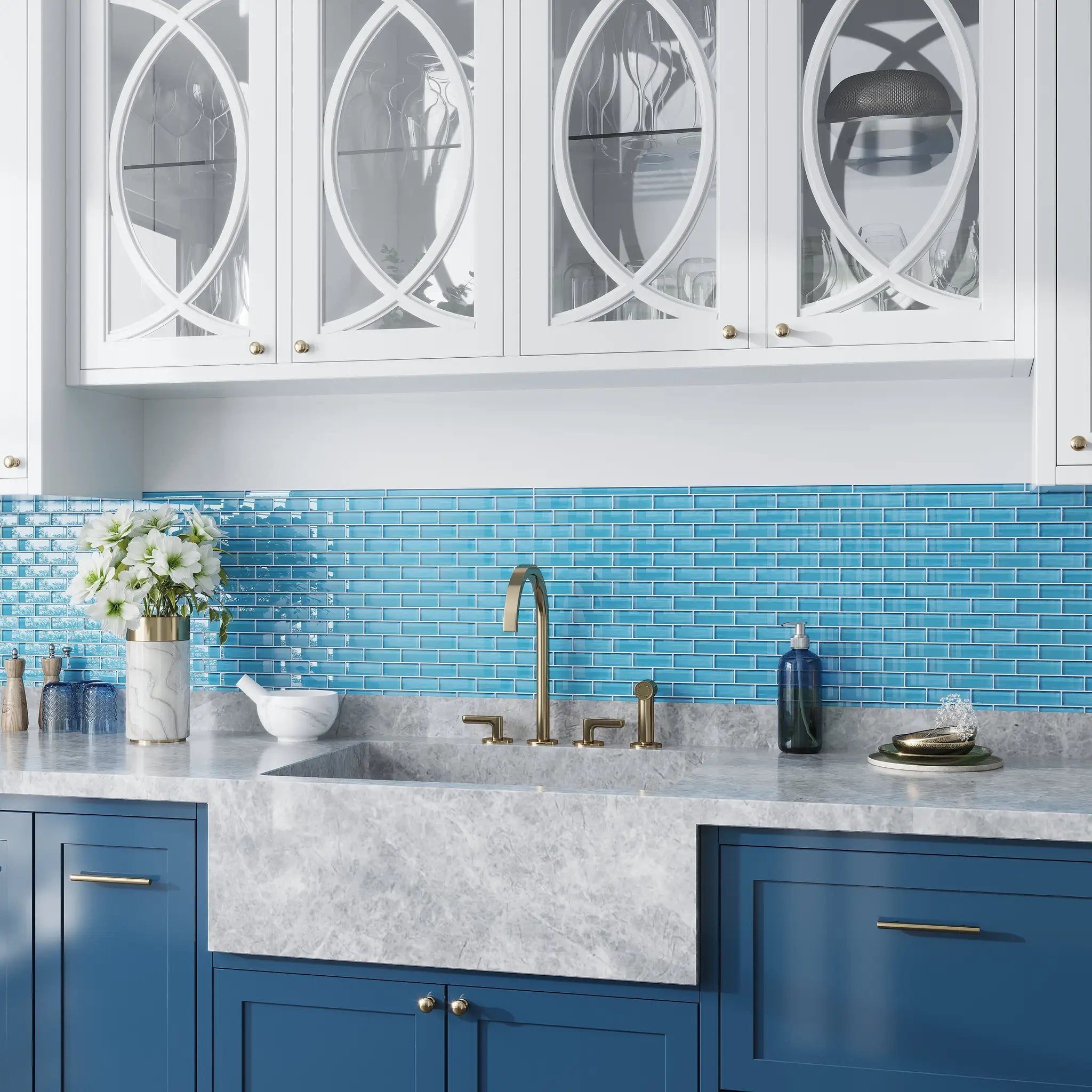 Sapphire Blue 12x12 Glossy Glass Mosaic Tile (5 pack, 4.92 sq ft/case) by Apollo Tile