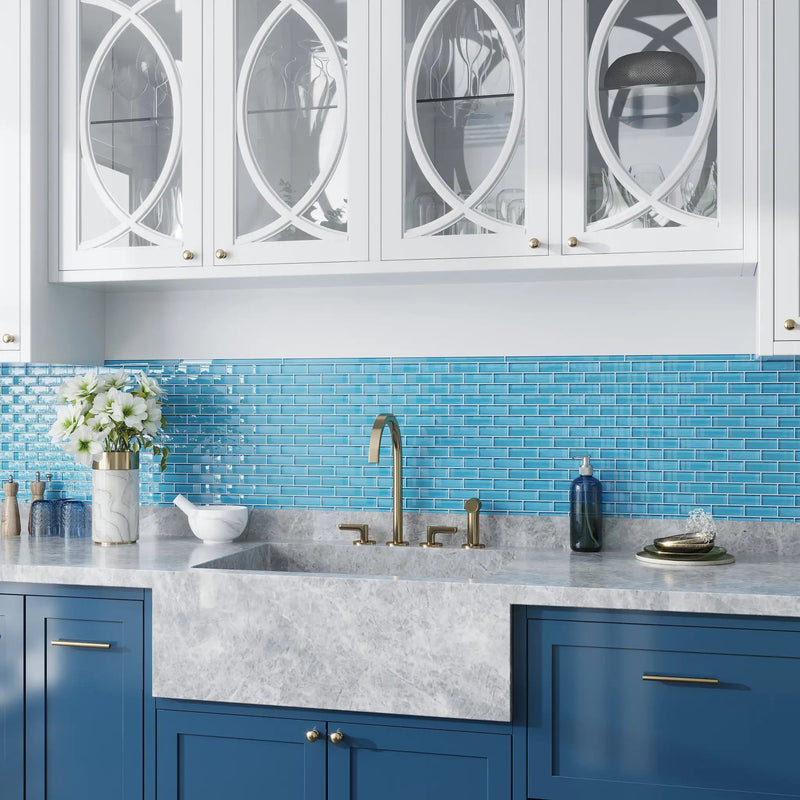Sapphire Blue 0.5x12 Glossy Glass Pencil Tile Trim (10 pack, 0.5 sq ft/case) by Apollo Tile