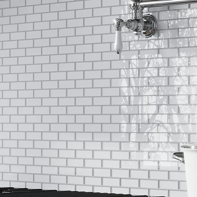 White 12x12 Glossy Brick Glass Mosaic Tile (5 pack, 4.92 sq ft/case) by Apollo Tile