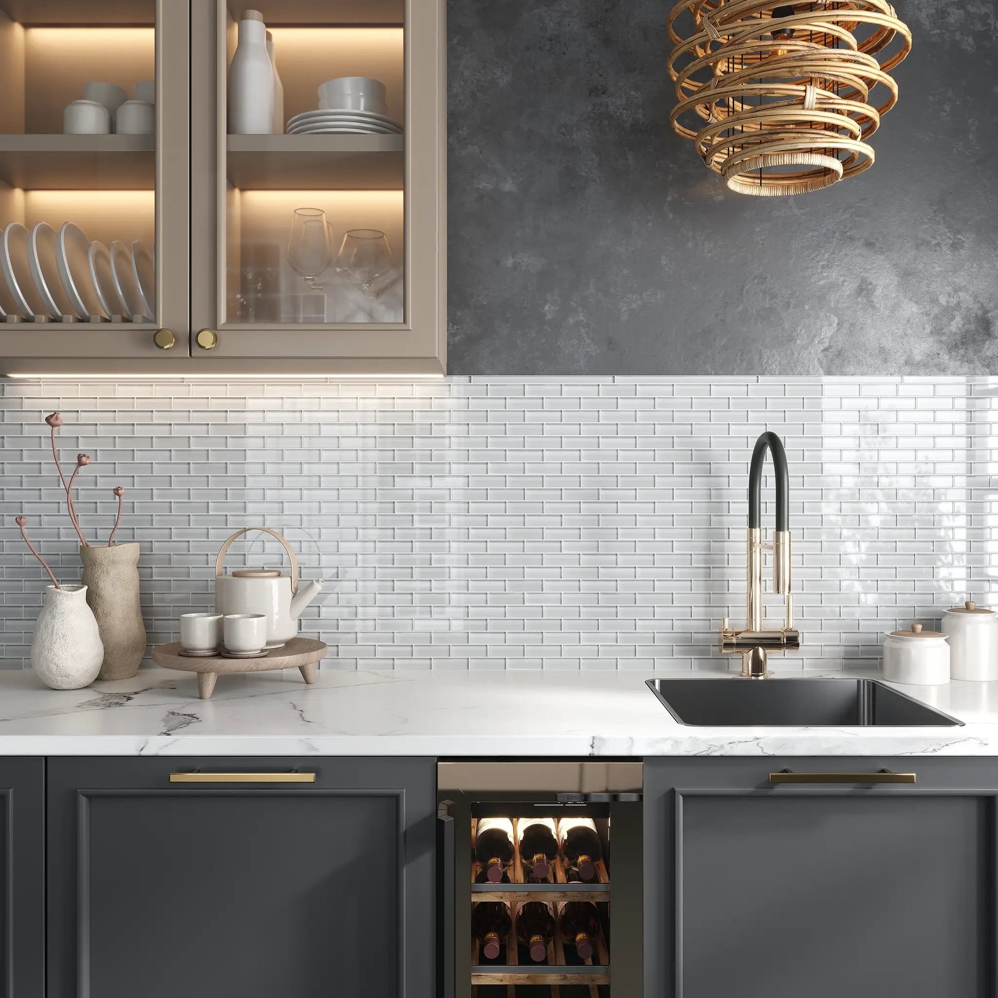 Light Gray 0.5x12 Glass Glossy Pencil Tile Trim (10 pack, 0.5 sq ft/case) by Apollo Tile