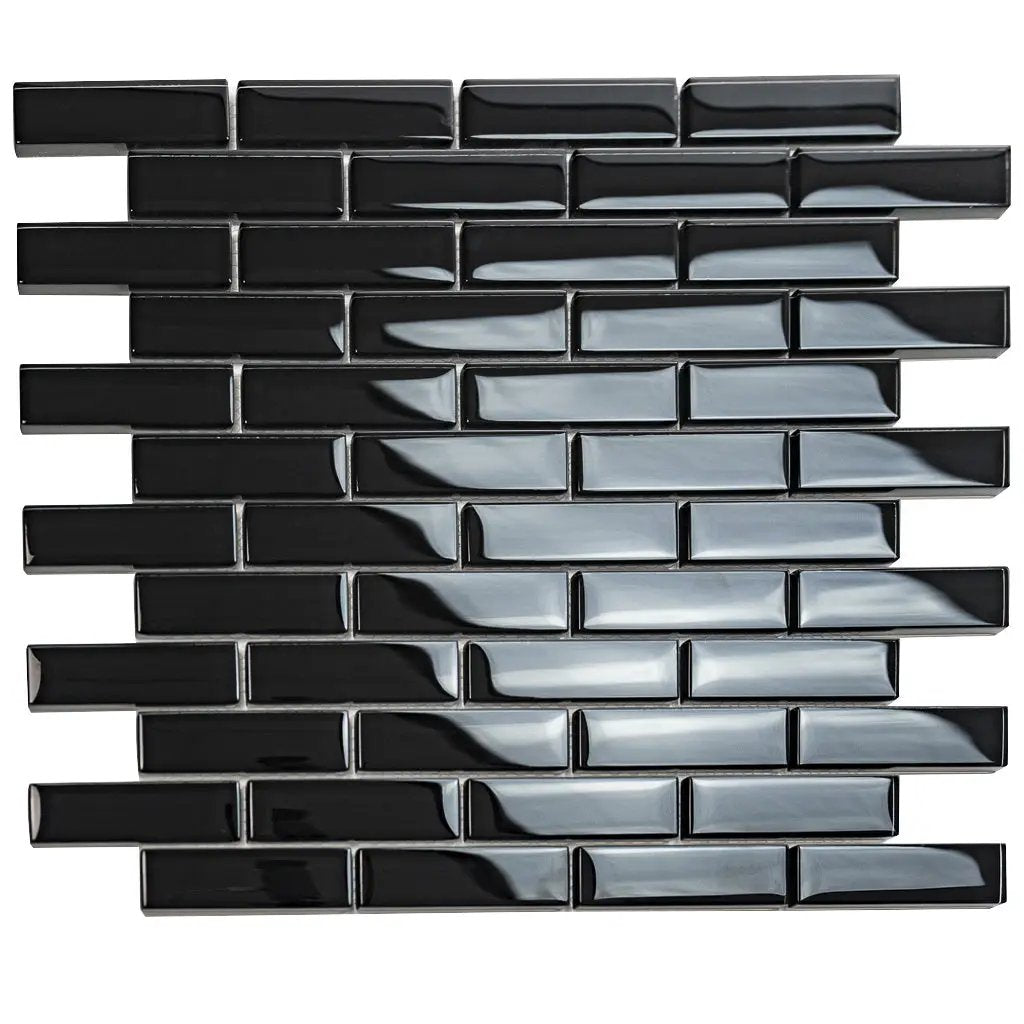 Black 12x12 Glossy Brick Glass Mosaic Tile (5 pack, 4.92 sq ft/case) by Apollo Tile