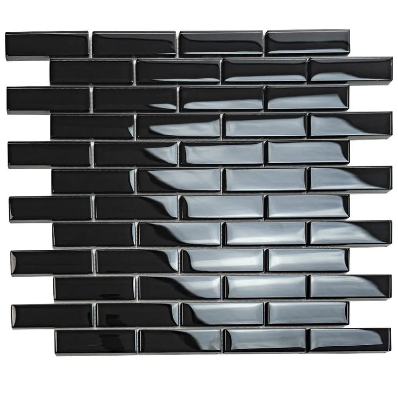 Black 12x12 Glossy Brick Glass Mosaic Tile (5 pack, 4.92 sq ft/case) by Apollo Tile