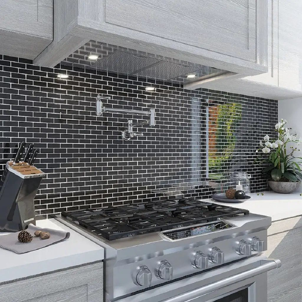 Black 12x12 Glossy Brick Glass Mosaic Tile (5 pack, 4.92 sq ft/case) by Apollo Tile
