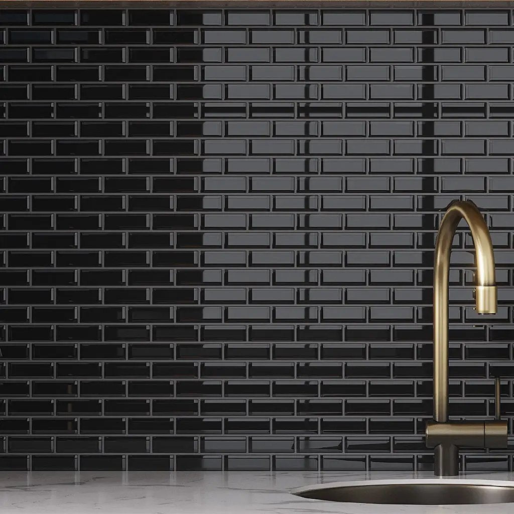 Black 12x12 Glossy Brick Glass Mosaic Tile (5 pack, 4.92 sq ft/case) by Apollo Tile