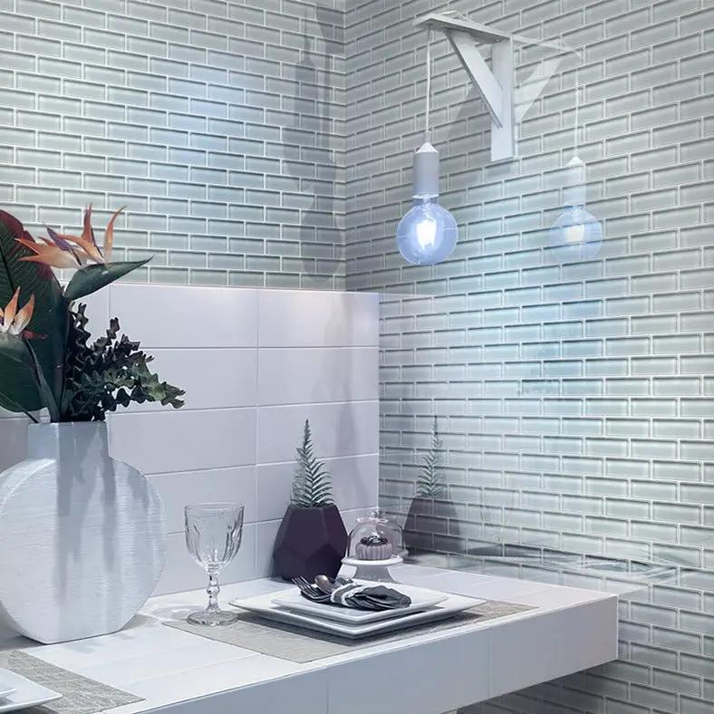 Gray 12x12 Glossy Brick Glass Mosaic Tile (5 pack, 4.92 sq ft/case) by Apollo Tile
