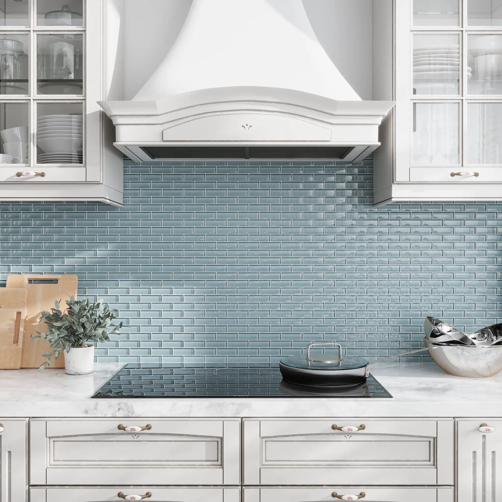 Stone Blue 12x12 Glossy Brick Glass Mosaic Tile (5 pack, 4.92 sq ft/case) by Apollo Tile