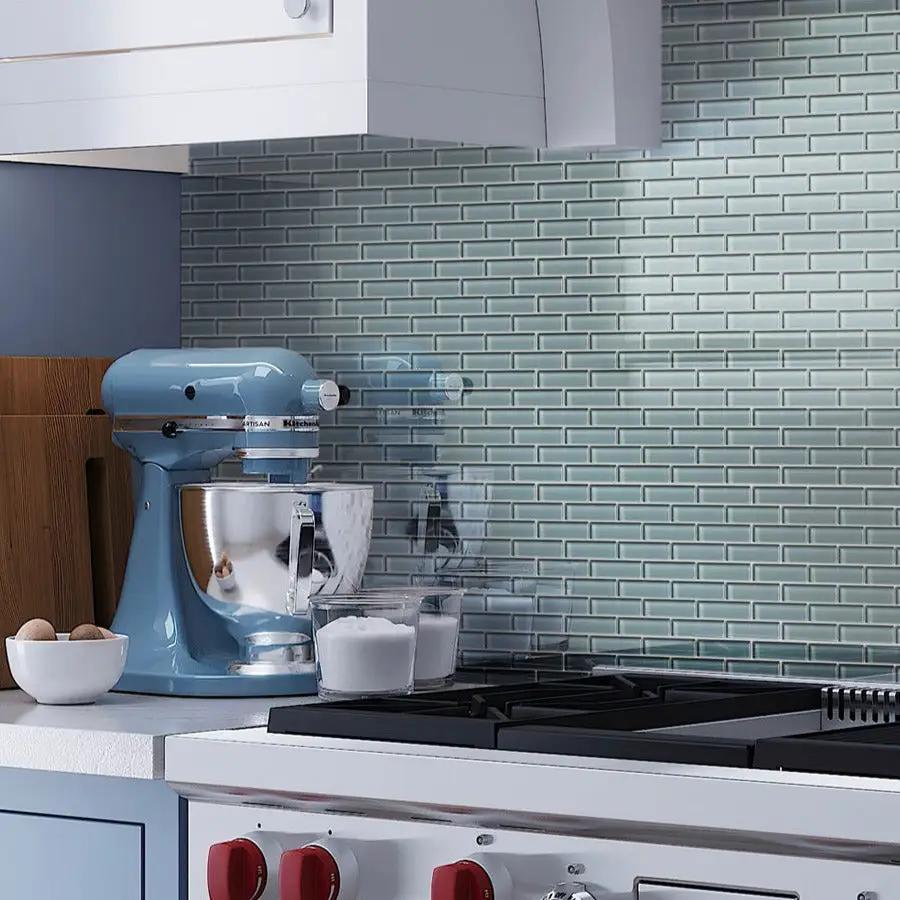 Stone Blue 12x12 Glossy Brick Glass Mosaic Tile (5 pack, 4.92 sq ft/case) by Apollo Tile