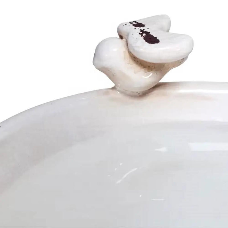 Outdoor Off-White Ceramic Birdbath in Light-Brown Antique Finish by HomePacific