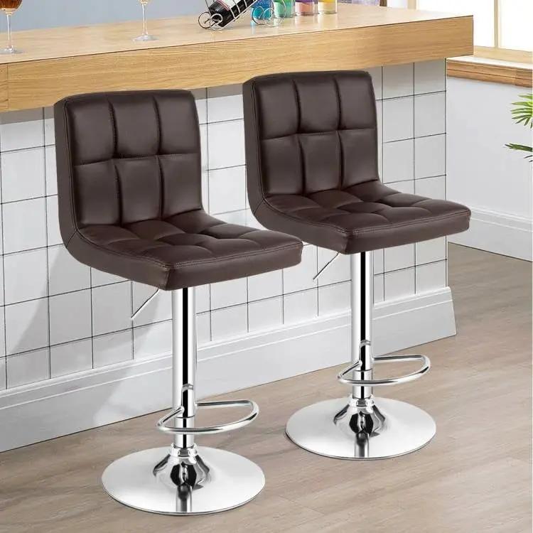 Set of 2 Modern Adjustable Height Barstools with Brown PU Leather Swivel Seat by HomePacific