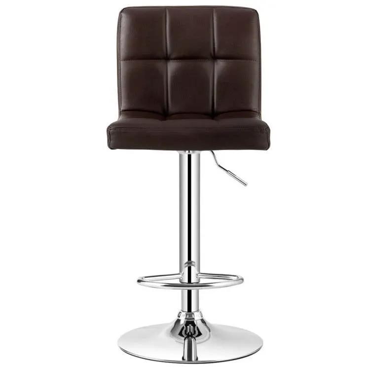 Set of 2 Modern Adjustable Height Barstools with Brown PU Leather Swivel Seat by HomePacific