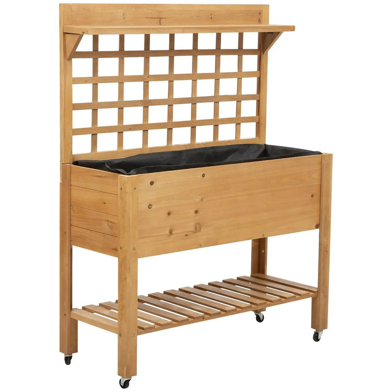 Solid Fir Wood Trellis Elevated Garden Raised Planter Bed with Wheels by HomePacific