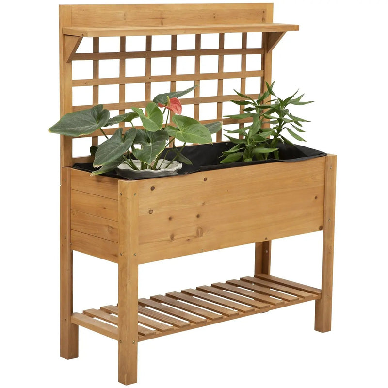 Solid Fir Wood Trellis Elevated Garden Raised Planter Bed with Wheels by HomePacific