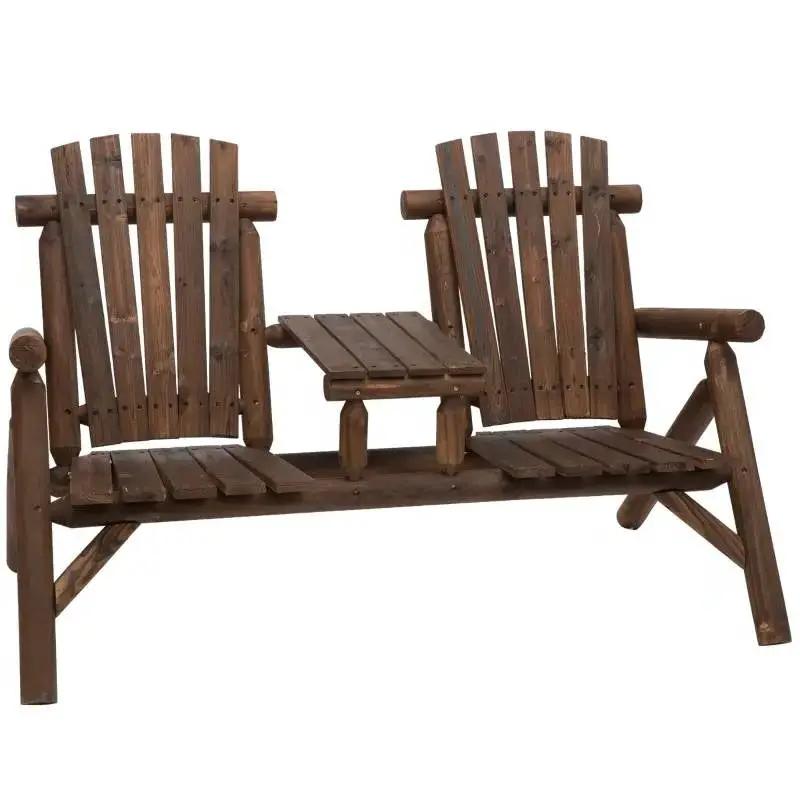 Adirondack Patio 2 Chair Lounger with Center Coffee Table Brown by HomePacific