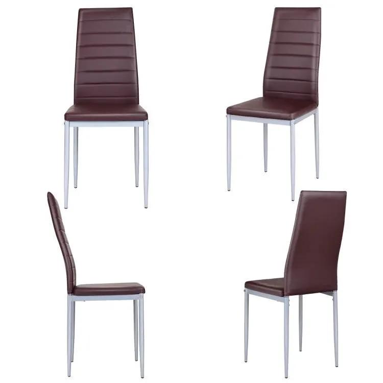 Set of 4 Modern High Back Brown PVC Leather Dining Chairs with Metal Legs by HomePacific