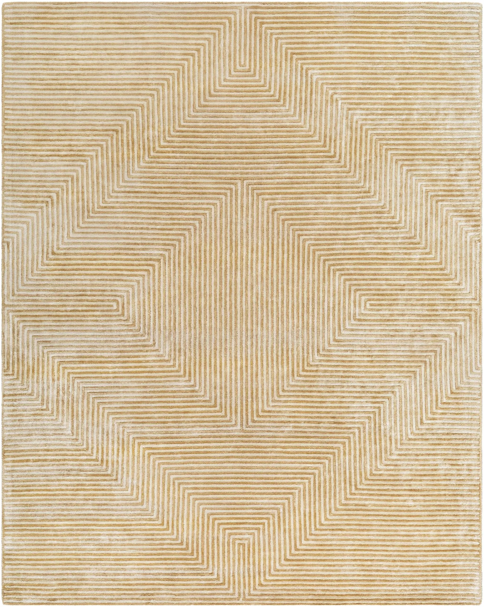 Quartz Patterned Sheen Beige Viscose Rug by Boutique Rugs