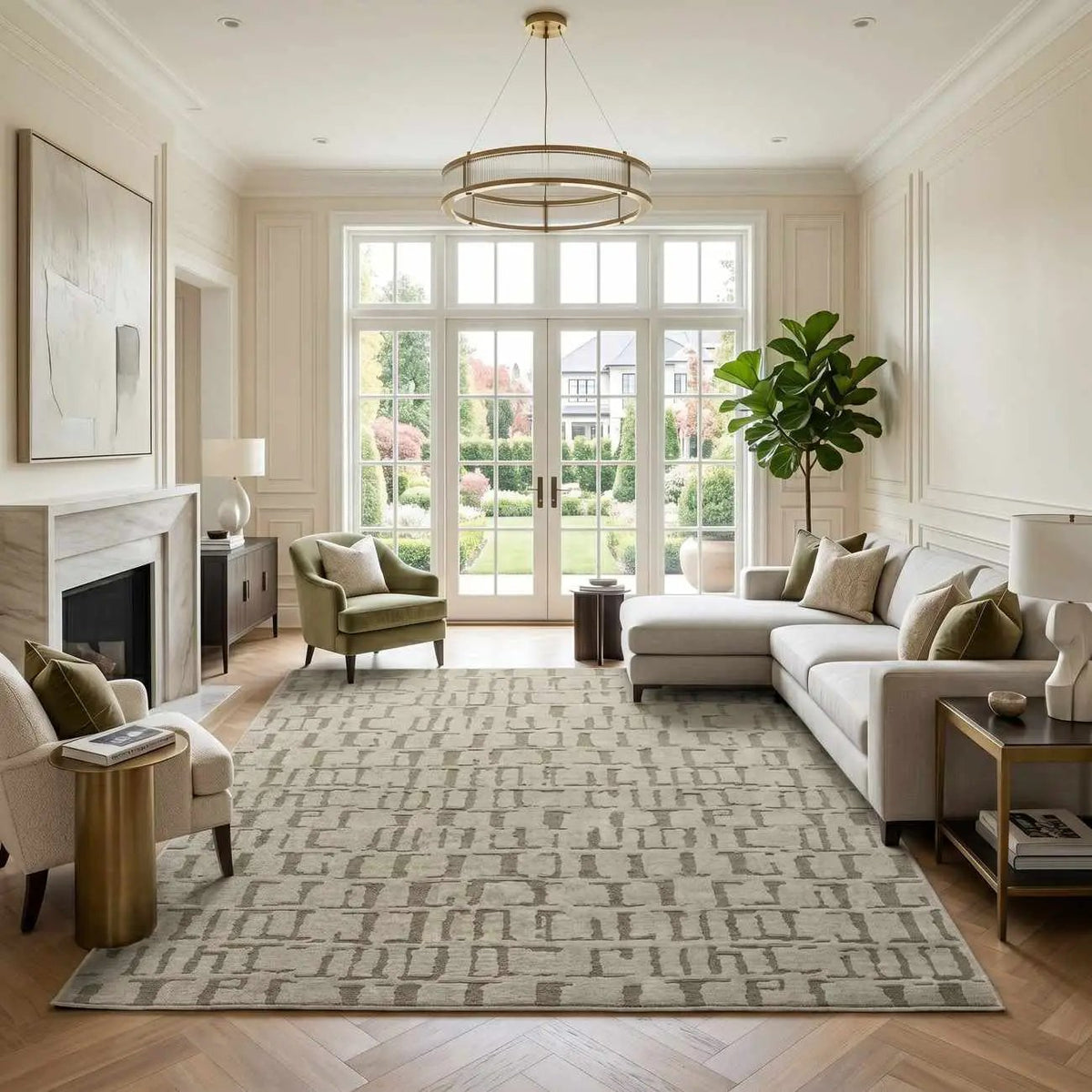 Dragan Green Modern Washable Area Rug, installed in a room